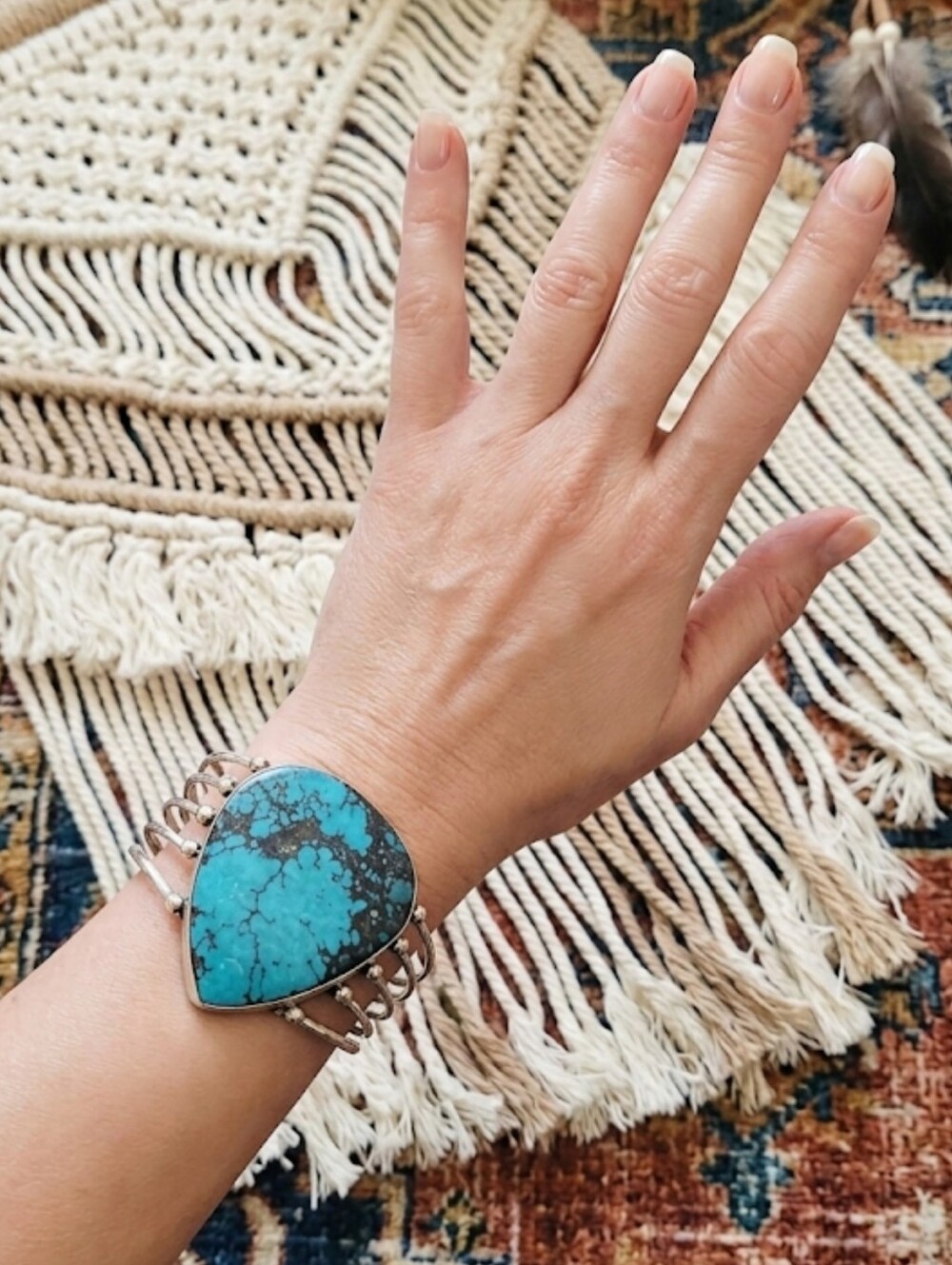 Estate Turquoise Cuff Gemstone Bracelet Sterling Silver 925